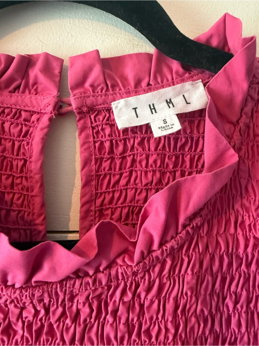THML Bright Pink Smocked Ruffle Neck Dress - Picture 3 of 6